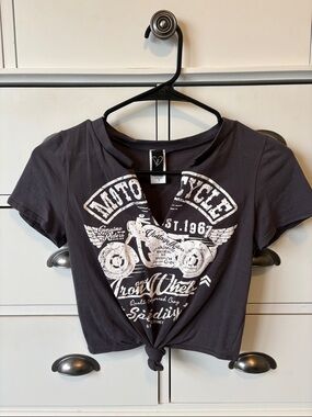 Windsor Black Graphic Tie-Front Crop Top